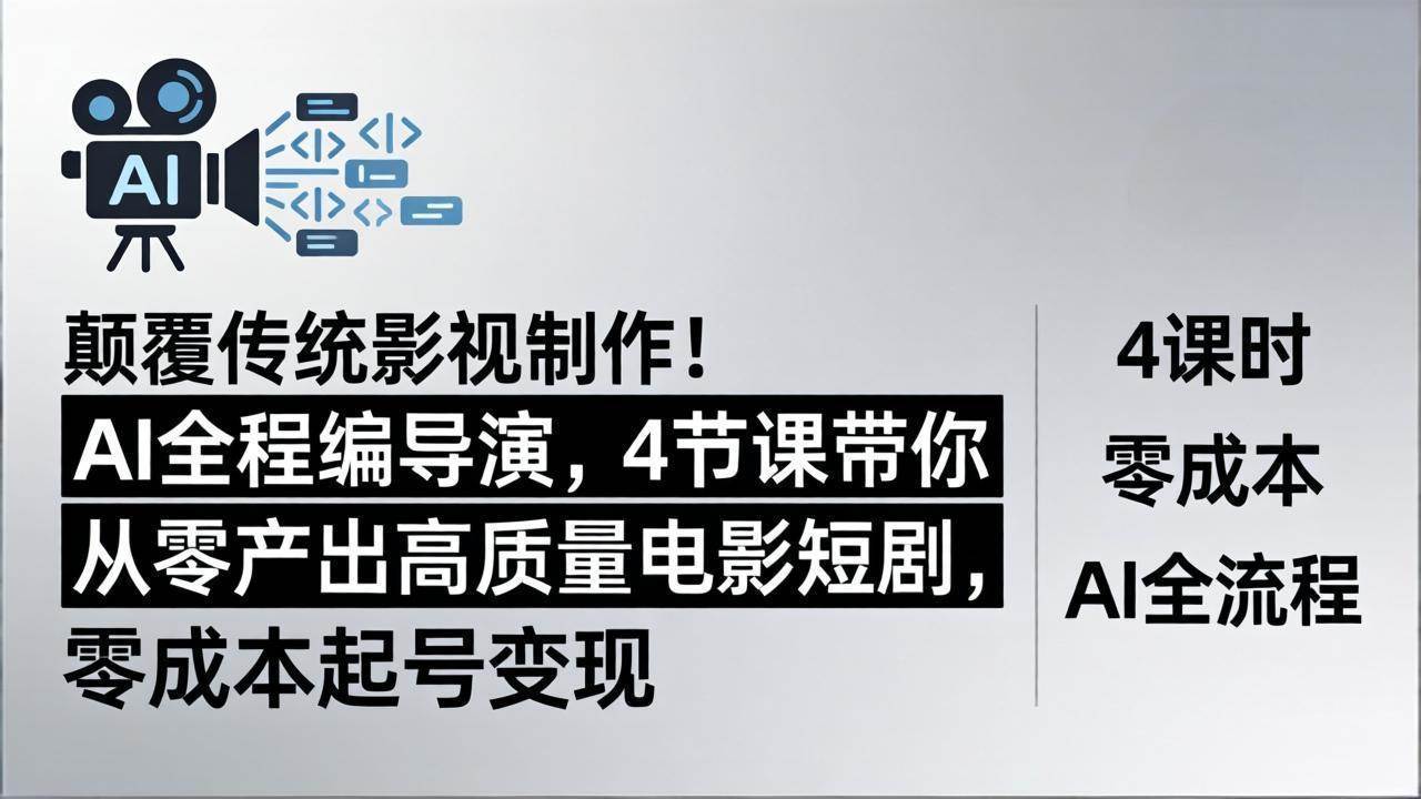 （18134期）颠覆传统影视制作！AI全程编导演，4节课带你从零产出高质量电影短剧，零成本起号变现-佳佳云创网