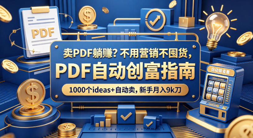 卖PDF躺賺？不用营销不囤货，PDF自动创富指南，1000个ideas+自动卖，新手月入9k刀【原创双语字幕】-佳佳云创网