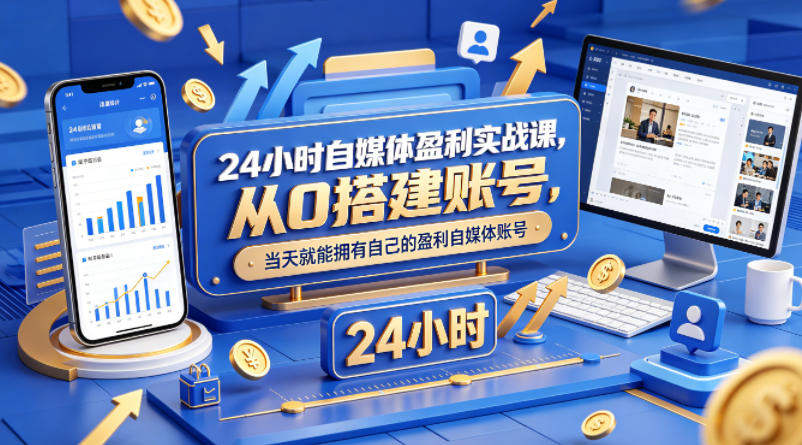 24小时自媒体盈利实战课，从0搭建账号，当天就能拥有自己的盈利自媒体账号-佳佳云创网