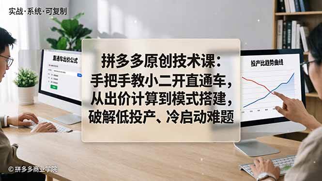 （18159期）拼多多原创技术课：手把手教小二开直通车，从出价计算到模式搭建，破解低投产、冷启动难题-佳佳云创网