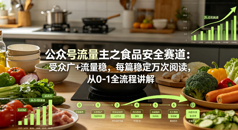 公众号流量主之食品安全赛道，受众广+流量稳，每篇作品稳定万次阅读，从0-1全流程讲解-佳佳云创网