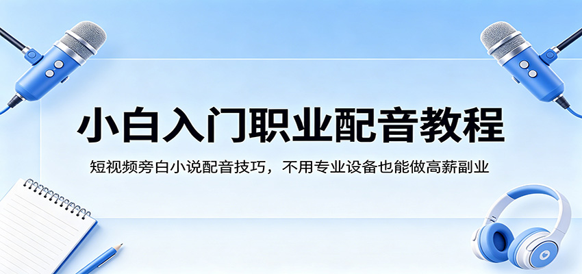 小白入门职业配音教程，短视频旁白小说配音技巧，不用专业设备也能做高薪副业-佳佳云创网