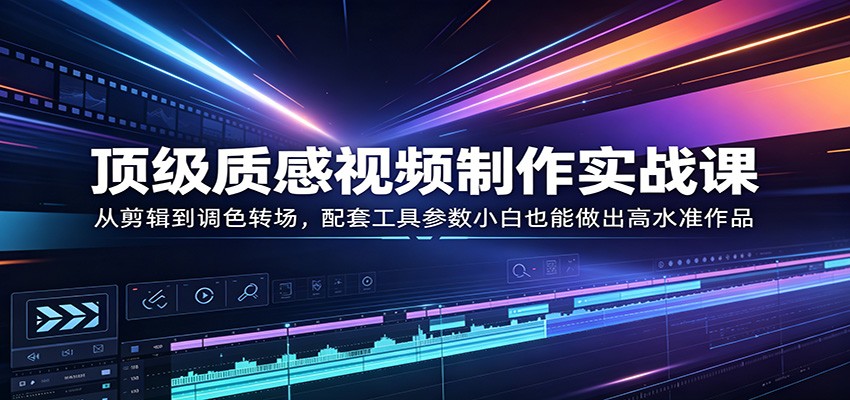 顶级质感视频制作实战课：从剪辑到调色转场，配套工具参数小白也能做出高水准作品-佳佳云创网