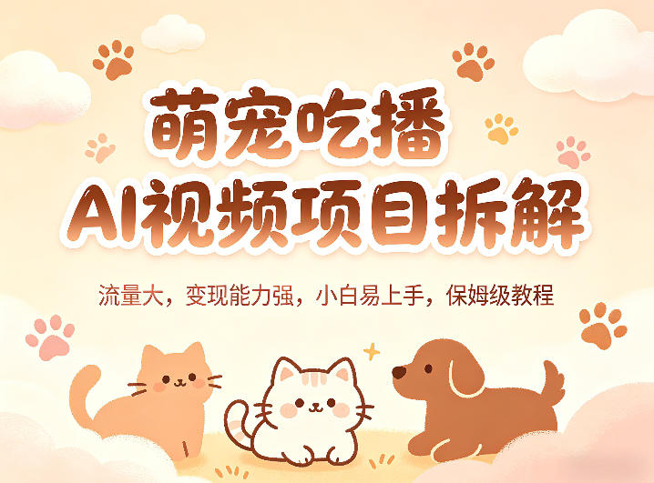 萌宠吃播AI视频项目拆解，流量大，变现能力强，小白易上手，保姆级教程-佳佳云创网