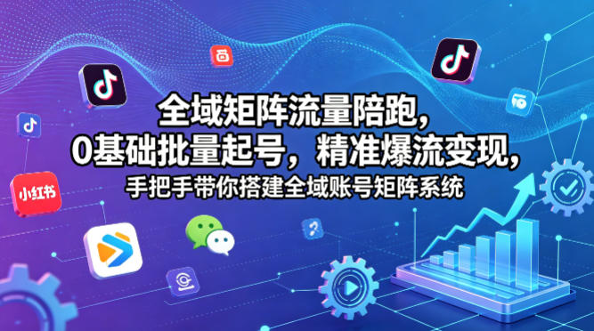 全域矩阵流量陪跑，0基础批量起号，精准爆流变现，手把手带你搭建全域账号矩阵系统-佳佳云创网