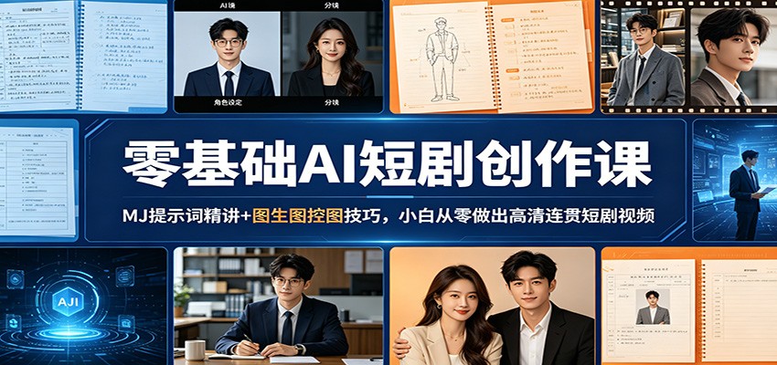 零基础AI短剧创作课：MJ提示词精讲+图生图控图技巧，小白从零做出高清连贯短剧视频-佳佳云创网