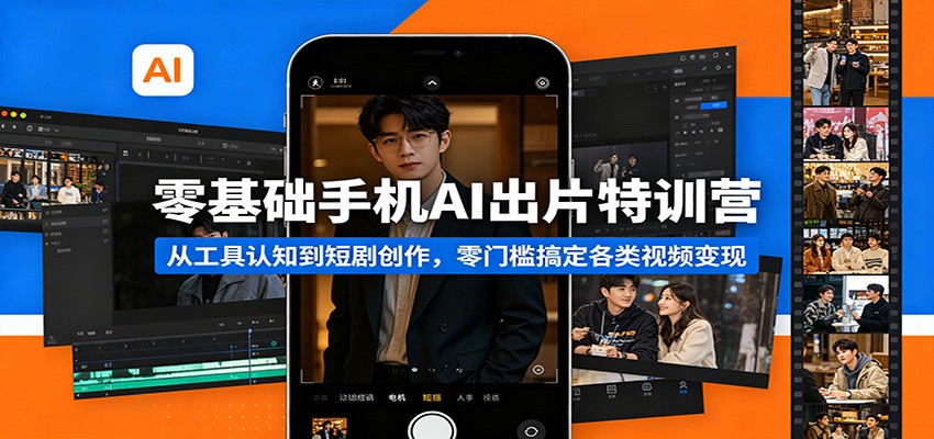 零基础手机AI出片特训营：从工具认知到短剧创作，零门槛搞定各类视频变现-佳佳云创网