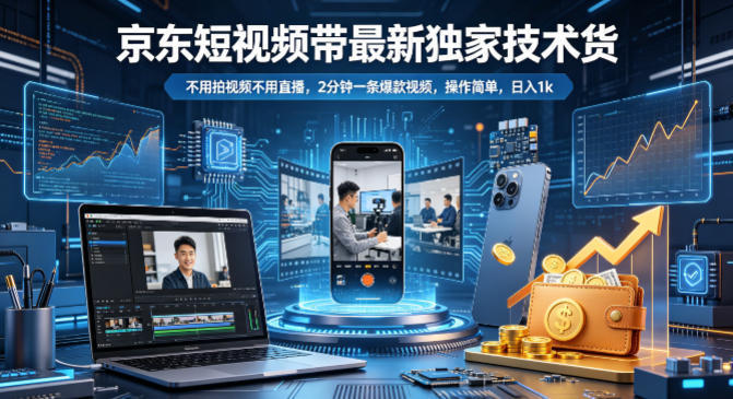 京东短视频带货最新独家技术，不用拍视频不用直播，2分钟一条爆款视频，操作简单，日入1k+【揭秘】-佳佳云创网