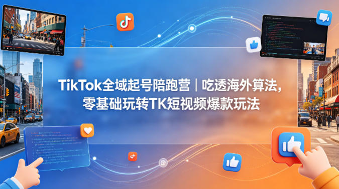 TikTok全域起号陪跑营｜吃透海外算法，零基础玩转TK短视频爆款玩法-佳佳云创网