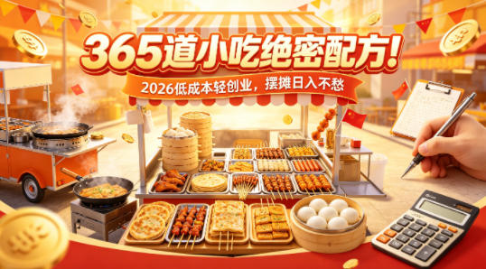 365道小吃绝密配方！2026低成本轻创业，摆摊日入不愁-佳佳云创网