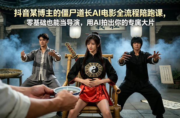 抖音某博主的僵尸道长AI电影全流程陪跑课，零基础也能当导演，用AI拍出你的专属大片-佳佳云创网