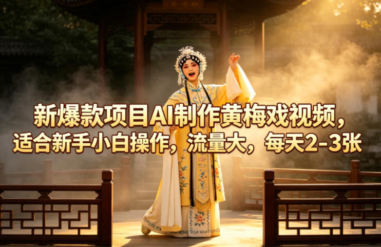 新爆款项目AI制作黄梅戏视频，适合新手小白操作，流量大，每天2-3张-佳佳云创网