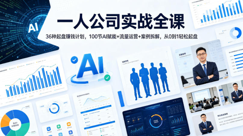 一人公司实战全课｜36种起盘賺钱计划，100节AI赋能+流量运营+案例拆解，从0到1轻松起盘-佳佳云创网