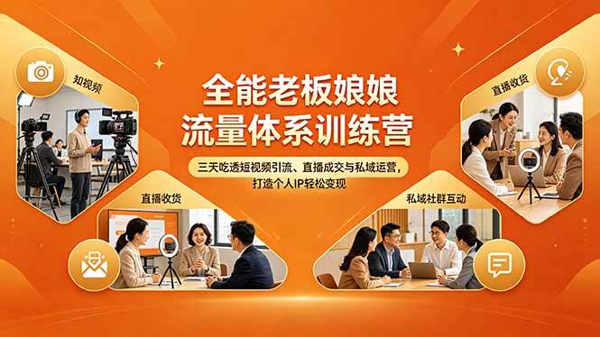 （18187期）全能老板娘流量体系训练营，三天吃透短视频引流、直播成交与私域运营，打造个人IP轻松变现-佳佳云创网