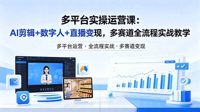 （18193期）某团队多平台实操运营课-更新26年4月25：AI剪辑+数字人+直播变现，多赛道全流程实战教学-佳佳云创网