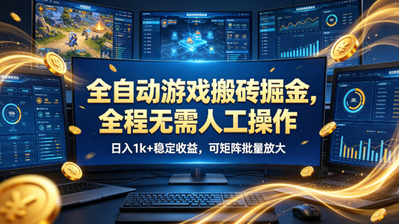 全自动游戏搬砖掘金，全程无需人工操作，日入1k+稳定收益，可矩阵批量放大【揭秘】-佳佳云创网