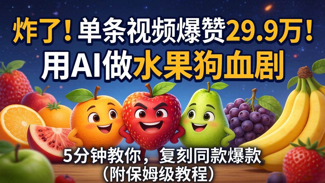 （18206期）炸了！单条视频爆赞 29.9 万！用 AI 做水果狗血剧，5 分钟教你，复刻同款爆款（附保姆级教程）-佳佳云创网
