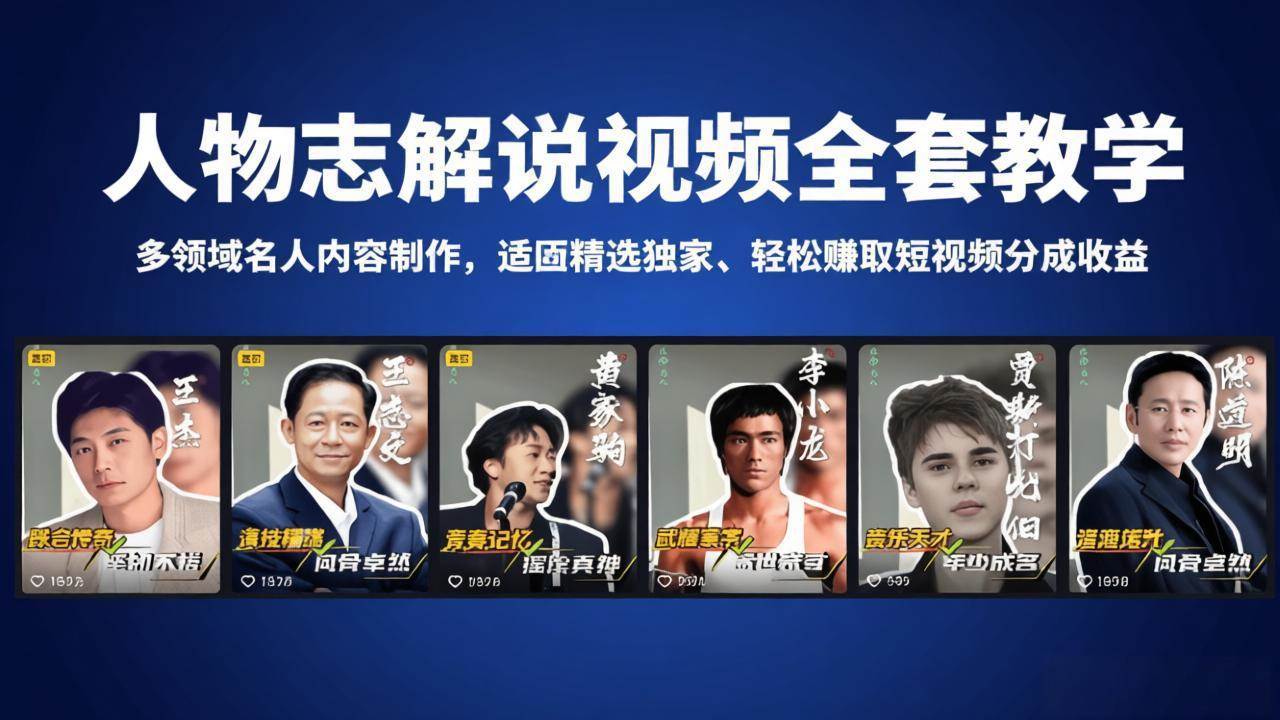 （18205期）人物志解说视频全套教学，多领域名人内容制作，适配精选独家，轻松赚取短视频分成收益-佳佳云创网