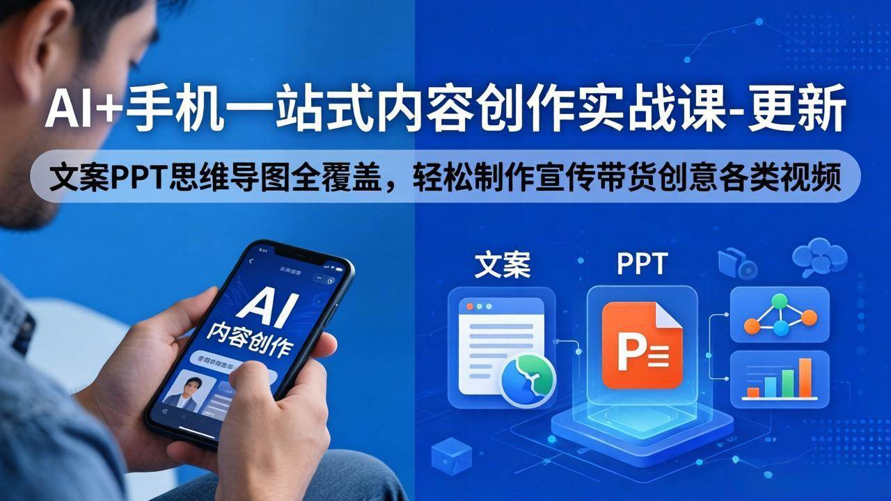 （18204期）AI+手机一站式内容创作实战课-更新，文案PPT思维导图全覆盖，轻松制作宣传带货创意各类视频-佳佳云创网