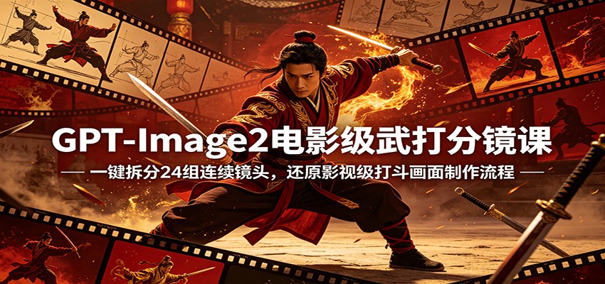 GPT-Image2电影级武打分镜课：一键拆分24组连续镜头，还原影视级打斗画面制作流程-佳佳云创网