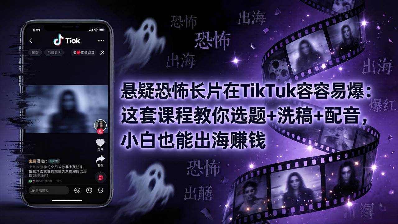 （18220期）悬疑恐怖长片在TikTok最容易爆：这套课程教你选题+洗稿+配音，小白也能出海赚钱-佳佳云创网