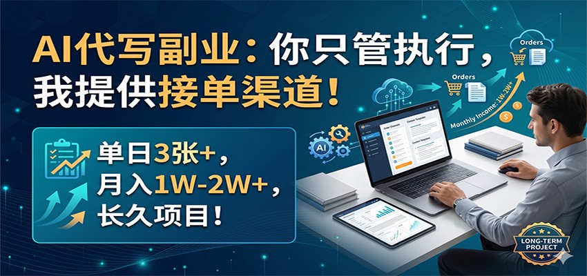 AI代写副业：你只管执行，我提供接单渠道！单日3张+，月入1W-2W+，长久项目-佳佳云创网
