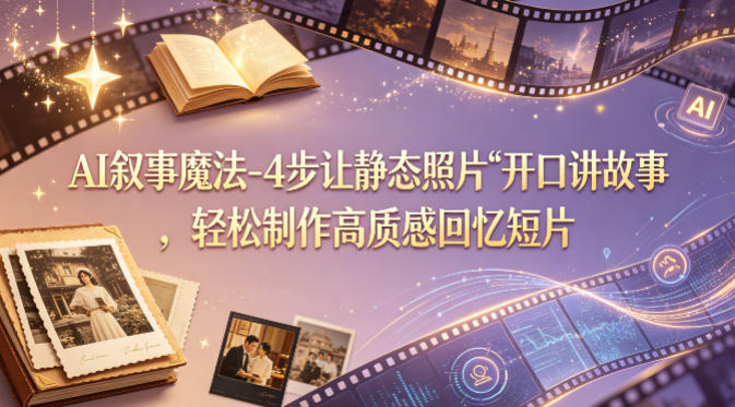 AI叙事魔法-4步让静态照片“开口讲故事”，轻松制作高质感回忆短片-佳佳云创网