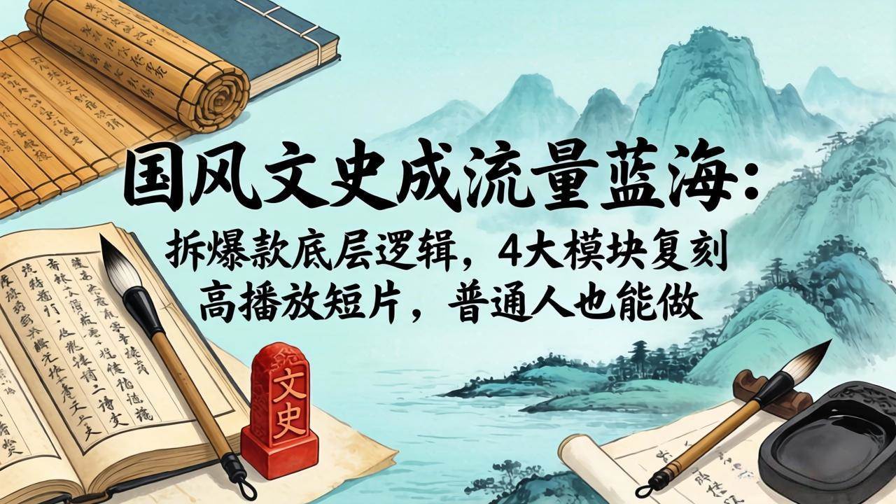 （18227期）国风文史成流量蓝海：拆爆款底层逻辑，4大模块复刻高播放短片，普通人也能做-佳佳云创网