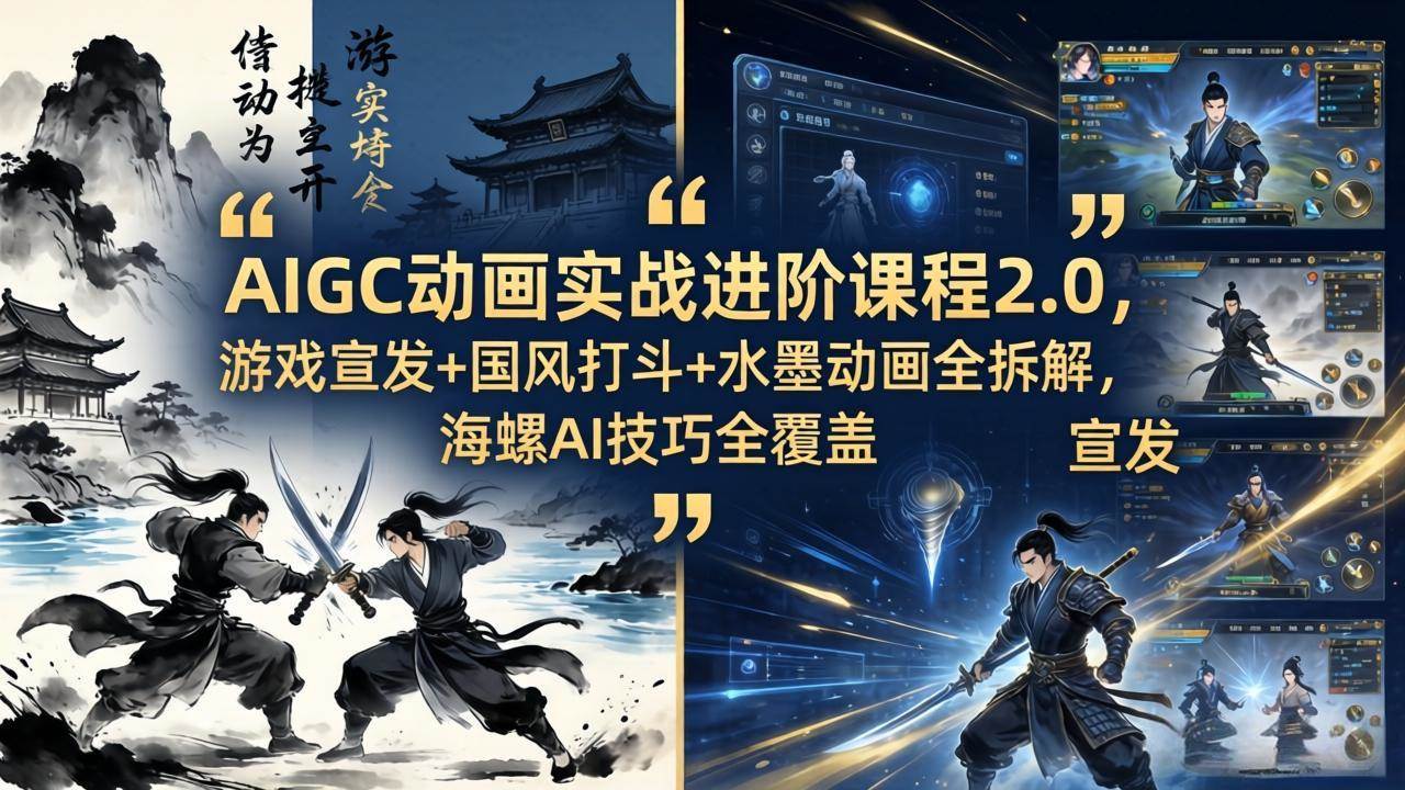 （18235期）AIGC动画实战进阶课程2.0，游戏宣发+国风打斗+水墨动画全拆解，海螺AI技巧全覆盖-佳佳云创网