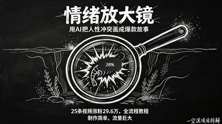 AI制作“情绪放大镜“视频，25条视频涨粉29.6W粉，流量巨大，制作简单，全流程教程-佳佳云创网