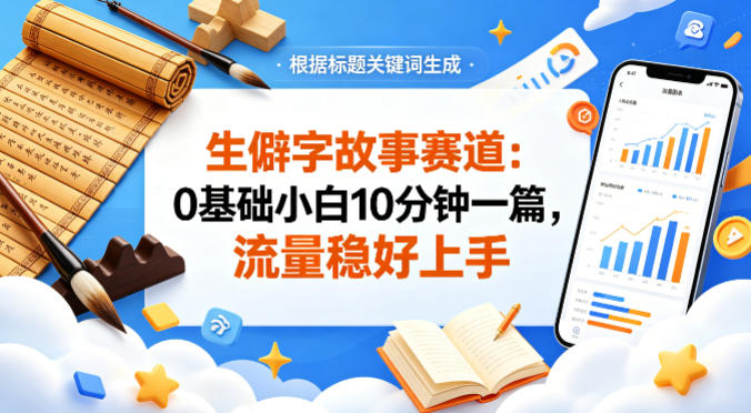 公众号流量主——生僻字故事赛道，流量稳，好上手，0基础小白也能10分钟一篇-佳佳云创网