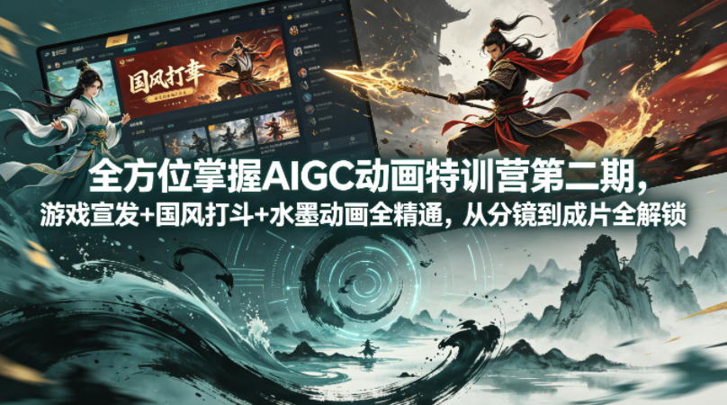全方位掌握AIGC动画特训营第二期，游戏宣发+国风打斗+水墨动画全精通，从分镜到成片全解锁-佳佳云创网