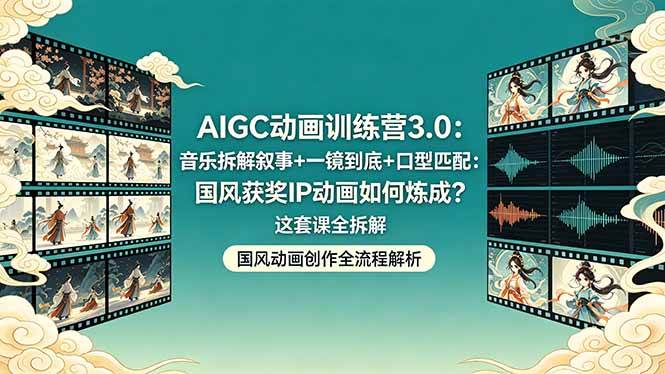 （18244期）AIGC动画训练营3.0：音乐拆解叙事+一镜到底+口型匹配：国风获奖IP动画如何炼成？这套课全拆解-佳佳云创网