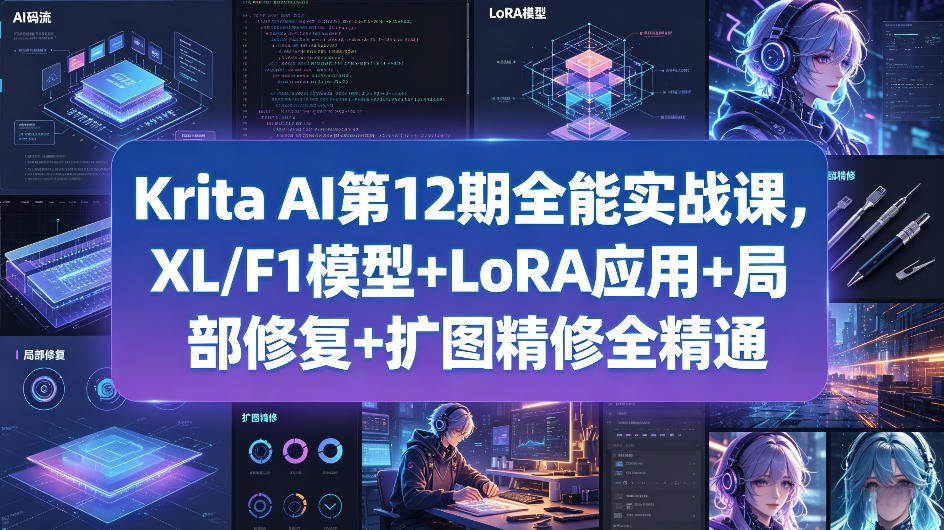 Krita AI第12期全能实战课，XL/F1模型+LoRA应用+局部修复+扩图精修全精通-佳佳云创网