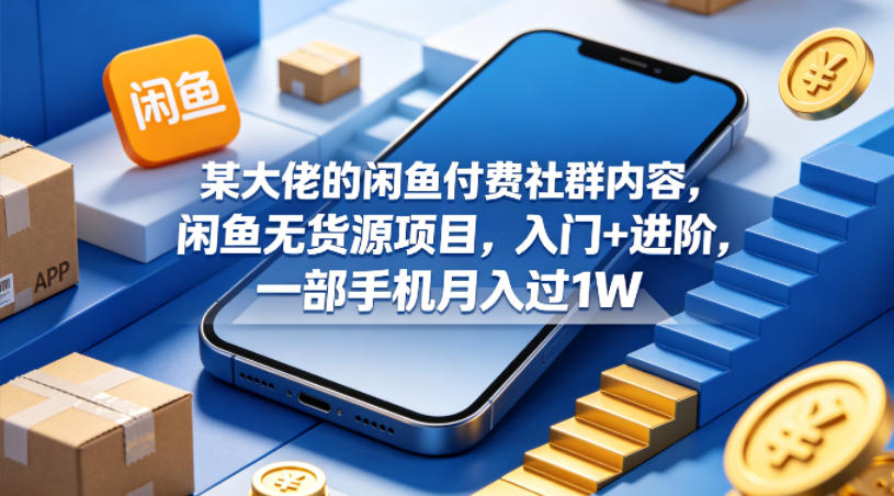 某大佬的闲鱼付费社群内容，闲鱼无货源项目，入门+进阶，一部手机月入过1W-佳佳云创网