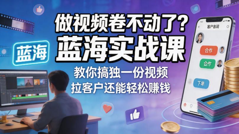 做视频卷不动了？蓝海实战课教你搞独一份视频，拉客户还能轻松賺钱！【原创双语字幕】-佳佳云创网