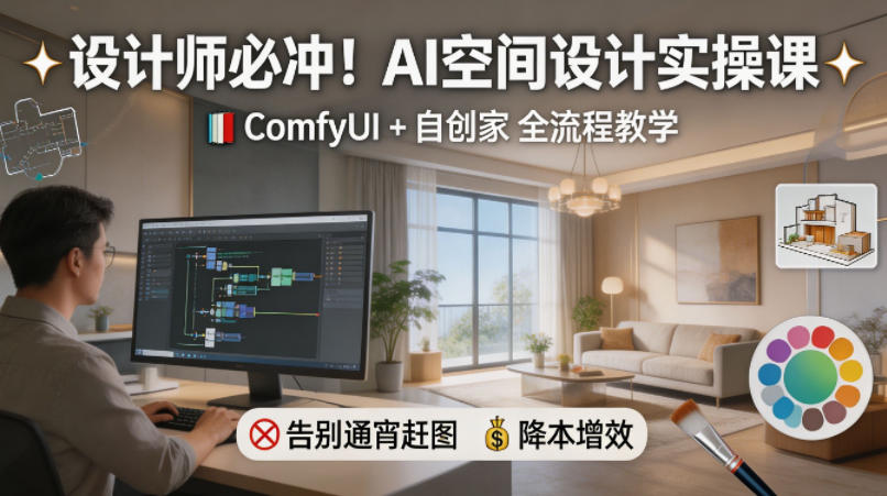 设计师必冲！AI空间设计实操课，ComfyUI+自创家全教学，告别通宵赶图，降本增效-佳佳云创网