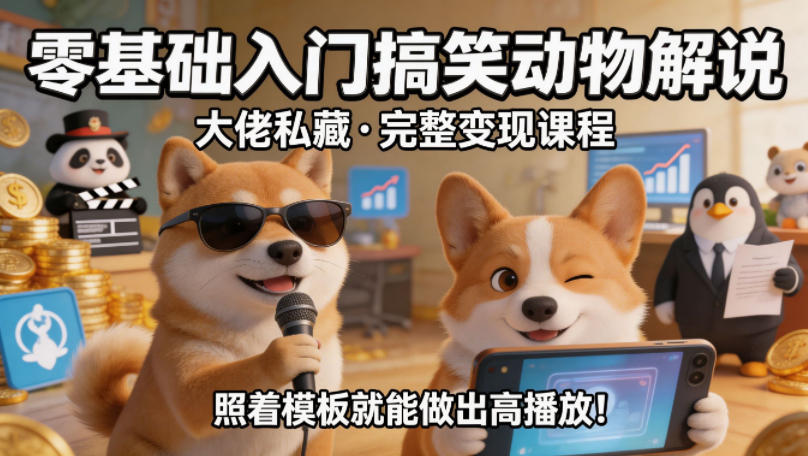 零基础入门搞笑动物解说，大佬私藏完整变现课程，照着模板就能做出高播放-佳佳云创网