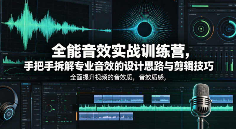 全能音效实战训练营，手把手拆解专业音效的设计思路与剪辑技巧，全面提升视频的音效质感-佳佳云创网