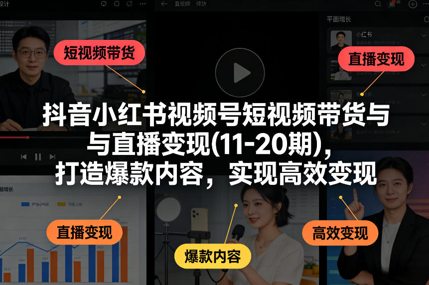 抖音小红书视频号短视频带货与直播变现(10-21期)，打造爆款内容，实现高效变现（更新05月）-佳佳云创网
