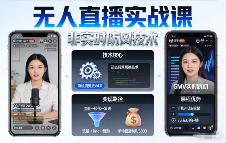 宝子哥无人直播实战课，非实时防风技术，聚焦抖音快手等平台直播带货，轻松开启直播变现之路（更新2026年5月02日）-佳佳云创网