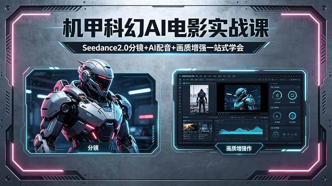（18298期）机甲科幻 AI 电影实战课，Seedance2.0 分镜 + AI 配音 + 画质增强一站式学会-佳佳云创网