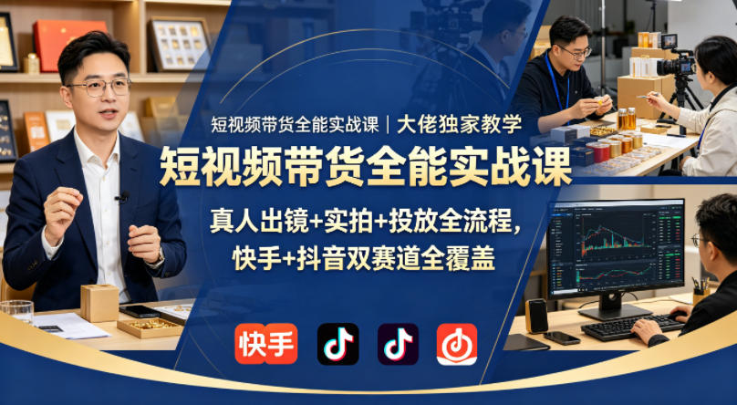 短视频带货全能实战课｜大佬独家教学，真人出镜+实拍+投放全流程，快手+抖音双赛道全覆盖-佳佳云创网