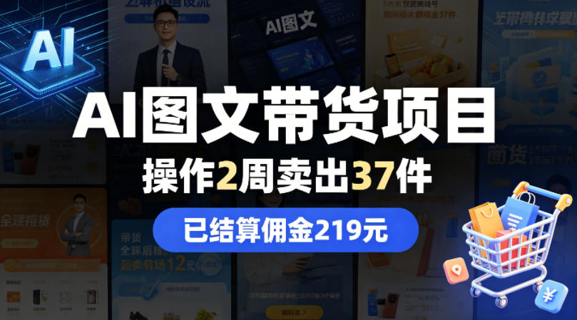 AI图文带货项目，操作2周卖出37件，已结算佣金219-佳佳云创网