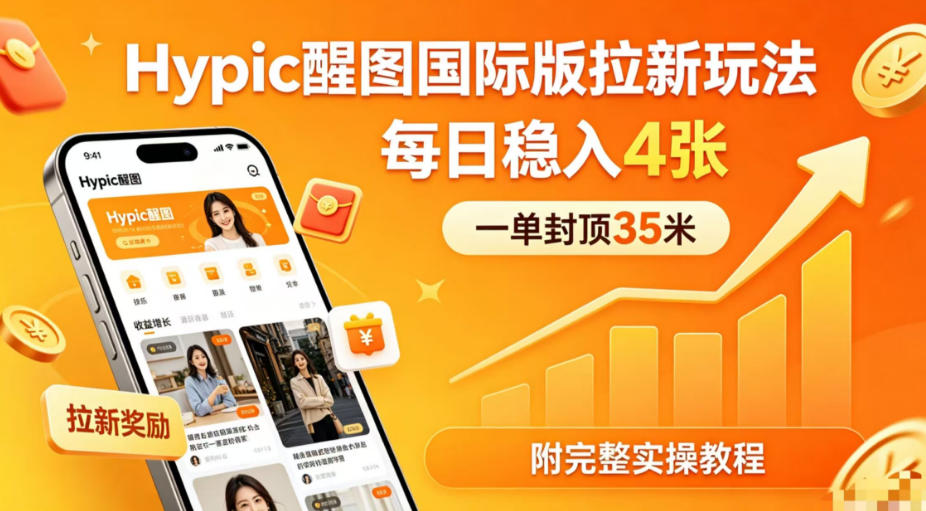 一单封顶35米，实测Hypic醒图国际版拉新玩法，每日稳入4张（附完整实操教程）-佳佳云创网