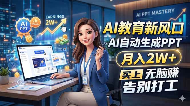 （18330期）AI教育新风口，AI自动生成PPT，月入2W+，无脑赚，告别打工-佳佳云创网