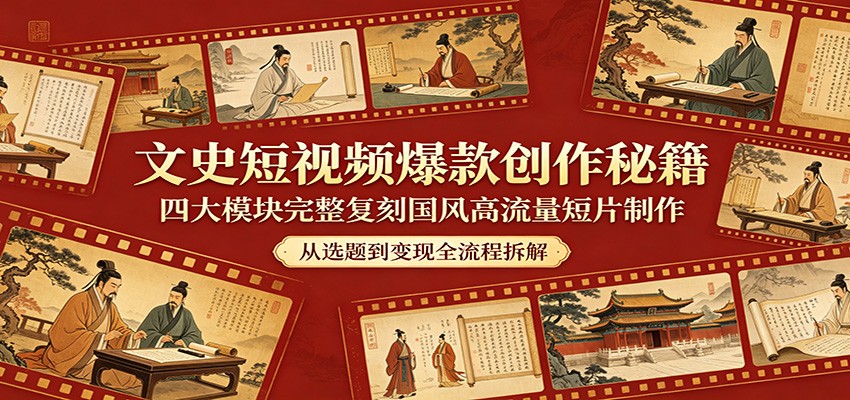 文史短视频爆款创作秘籍：四大模块完整复刻国风高流量短片制作-佳佳云创网