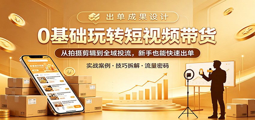0基础玩转短视频带货：从拍摄剪辑到全域投流，新手也能快速出单-佳佳云创网