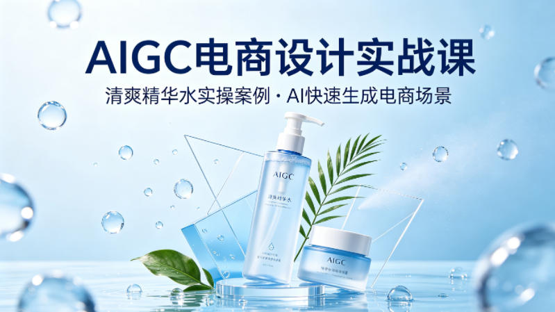 AIGC电商设计实战课，以清爽精华水为实操案例，教你用AI快速生成电商场景-佳佳云创网