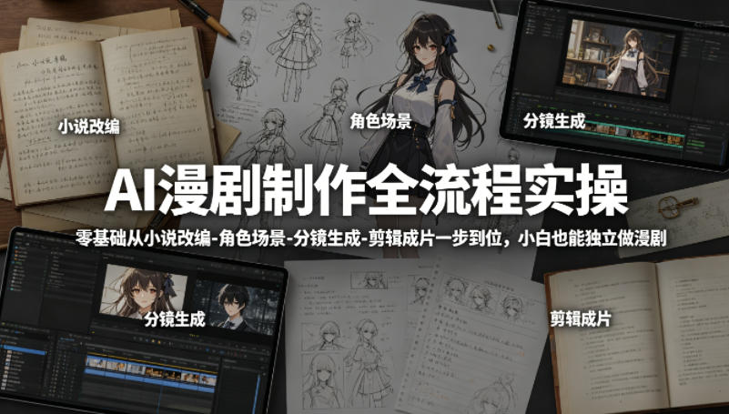 AI漫剧制作全流程实操，零基础从小说改编-角色场景-分镜生成-剪辑成片一步到位，小白也能独立做漫剧-佳佳云创网